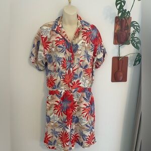 Mixed Blues Vintage Palm Print Romper Medium 9/11